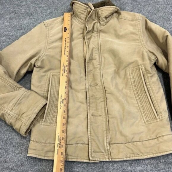 VTG Y2K Abercrombie & Fitch Khaki Tan Faux Fur Lined Adirondack Jacket Size S - Picture 3 of 7
